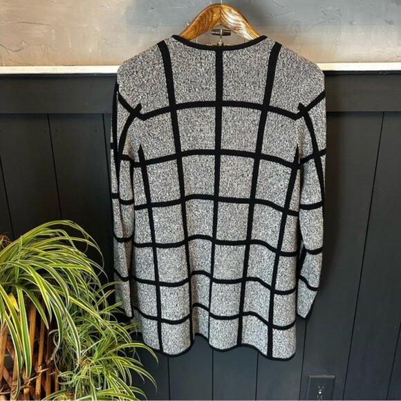 Women's Black and Gray Window Pane Open Front Cardigan size Large - Picture 2 of 10
